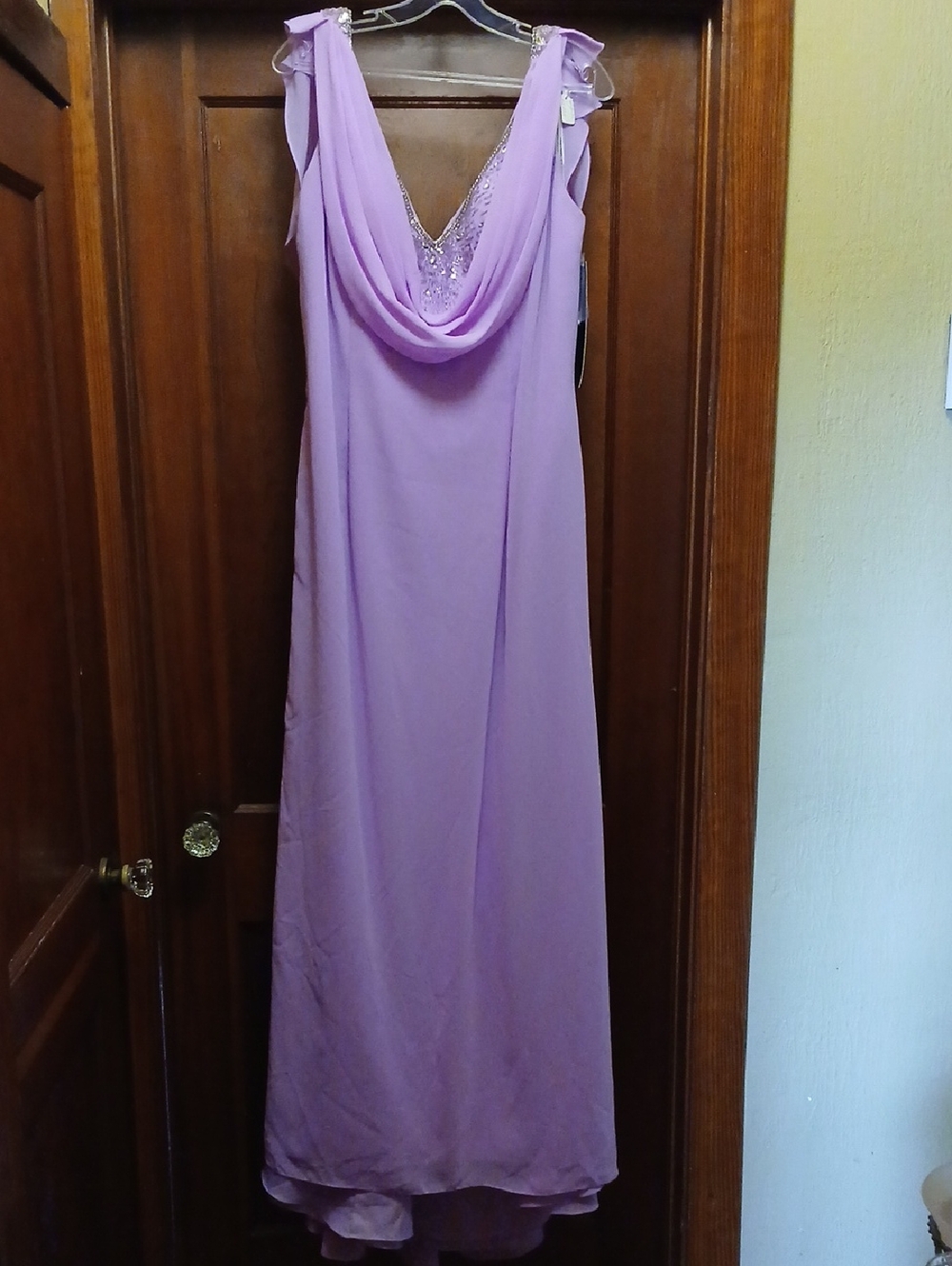 Precious Formals Lilac Cowl Neck Evening Gown